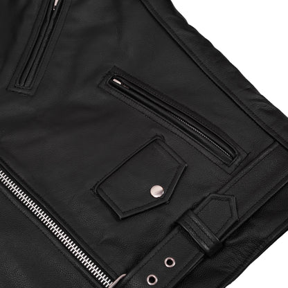 Men's Classic Plain Side Police Style M/C Jacket - TALL - view 11