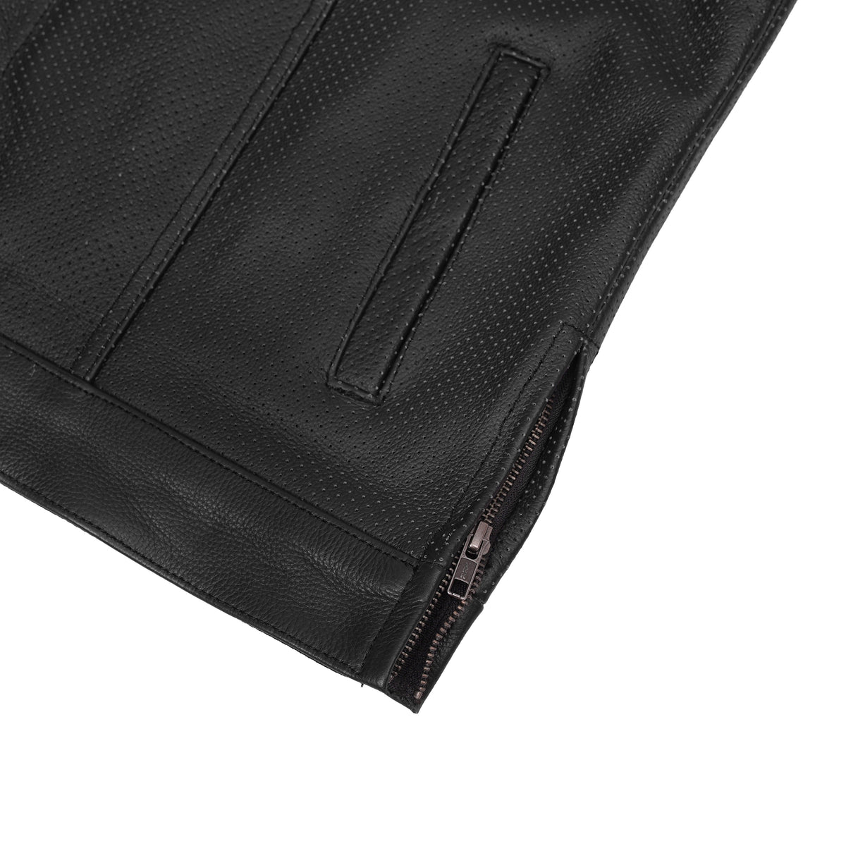 Men's Collarless Perforated Leather Vest - Black - view 9