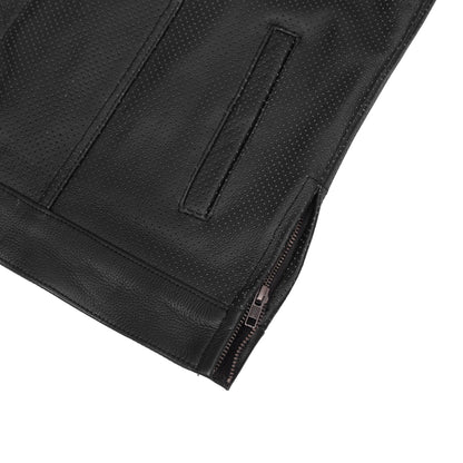 Men's Collarless Perforated Leather Vest - Black - view 9