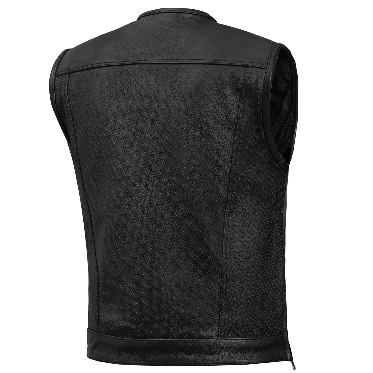 Men's Collarless Perforated Leather Vest - Black - view 2