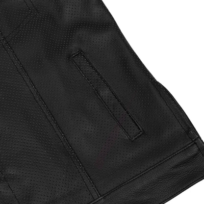 Men's Collarless Perforated Leather Vest - Black - view 8