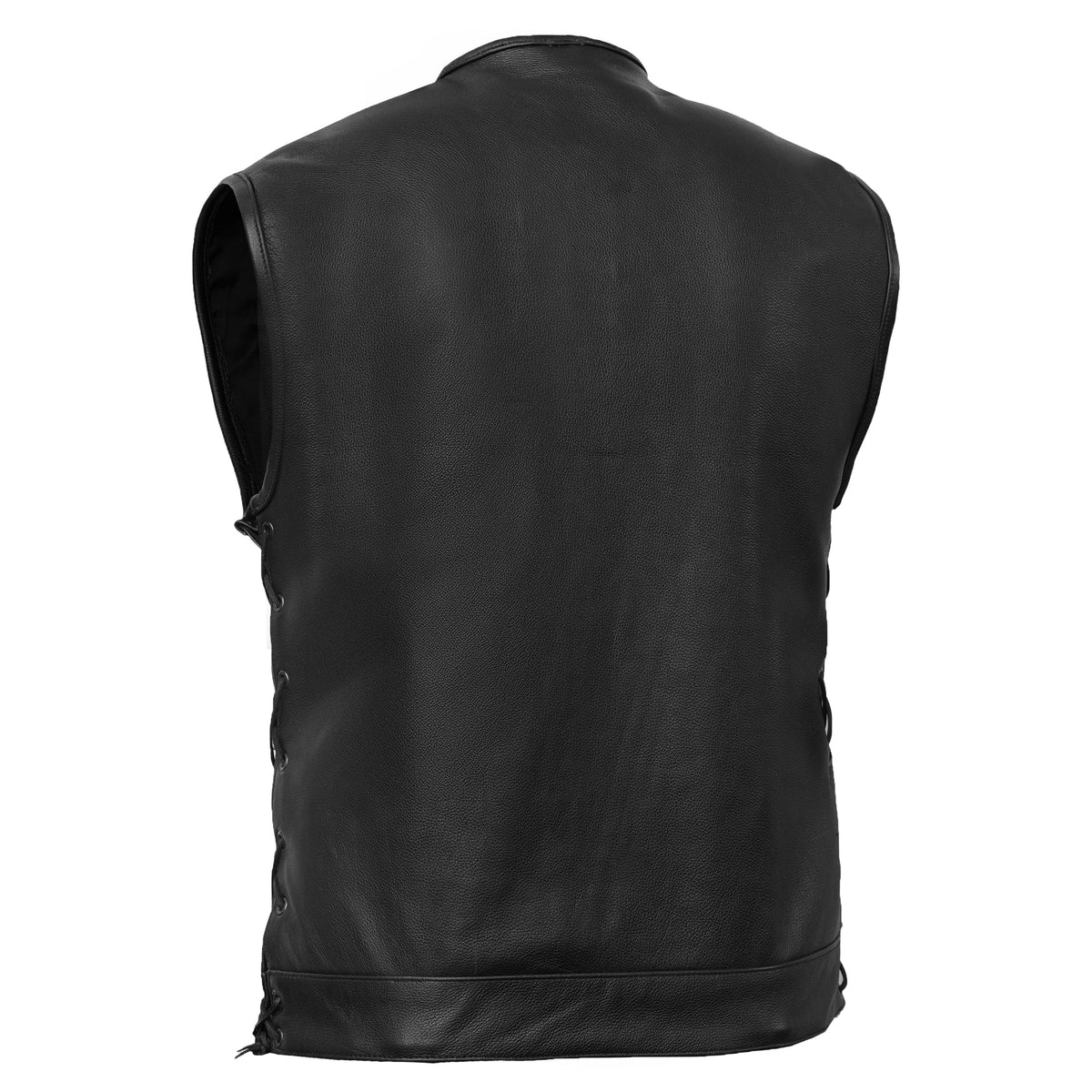 Men's Combat Black motorcycle Leather Vest - Gun Pockets & Side Laces - view 2