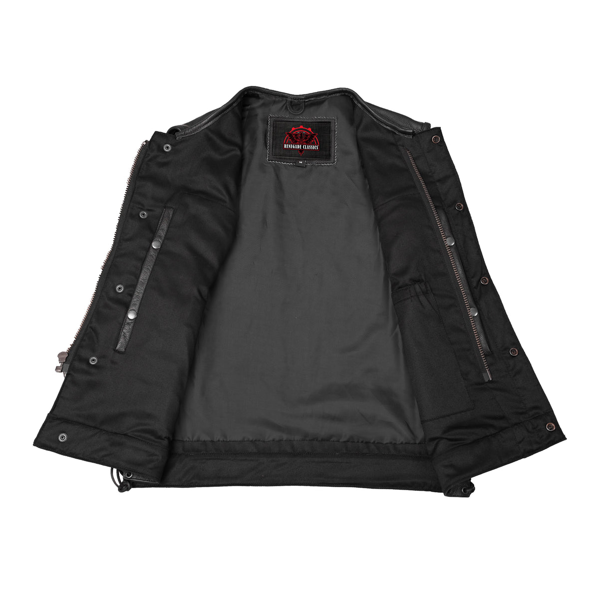 Men's Combat Black motorcycle Leather Vest - Gun Pockets & Side Laces - view 5