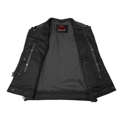 Men's Combat Black motorcycle Leather Vest - Gun Pockets & Side Laces - view 5