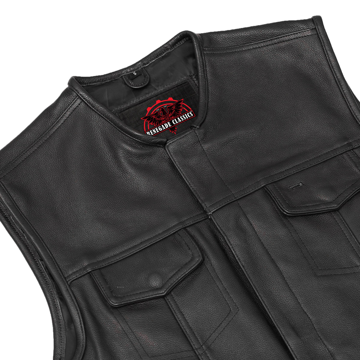 Men's Combat Black motorcycle Leather Vest - Gun Pockets & Side Laces - view 7