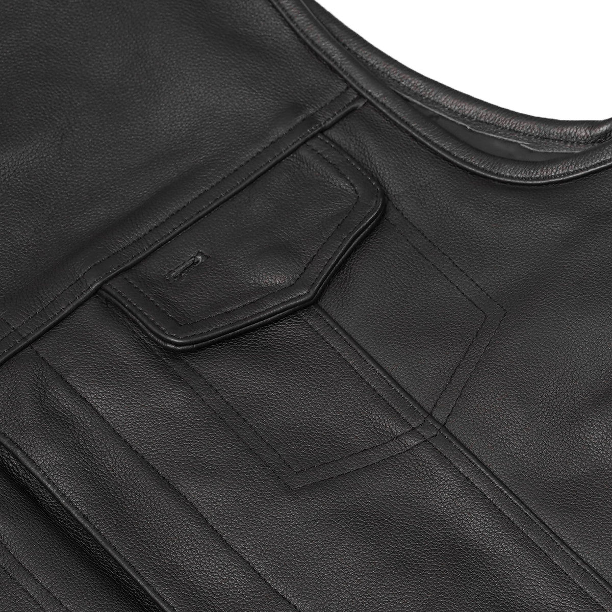 Men's Combat Black motorcycle Leather Vest - Gun Pockets & Side Laces - view 8