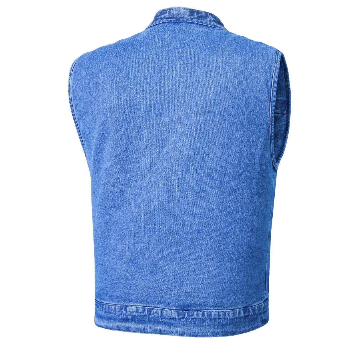 Men's Blue Denim Motorcycle Vest with Lace & Pockets - view 2