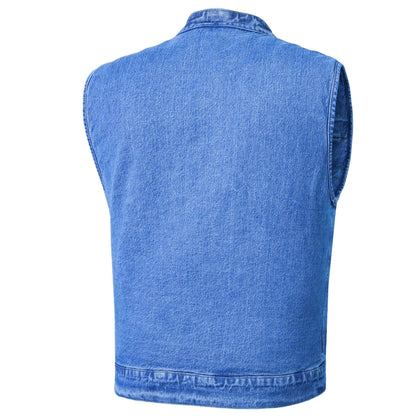 Men's Blue Denim Motorcycle Vest with Lace & Pockets - view 2