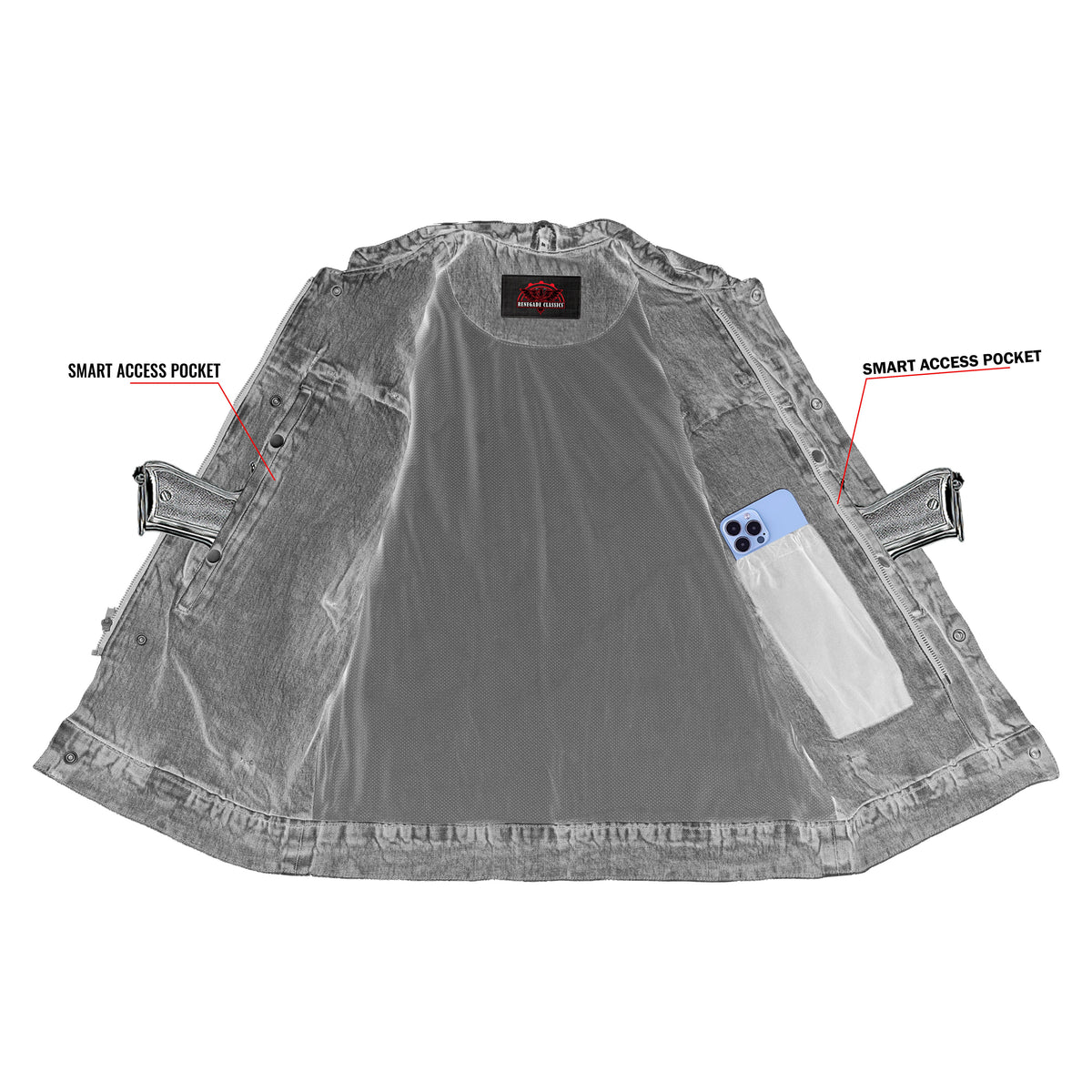 Men's Blue Denim Motorcycle Vest with Lace & Pockets - view 4