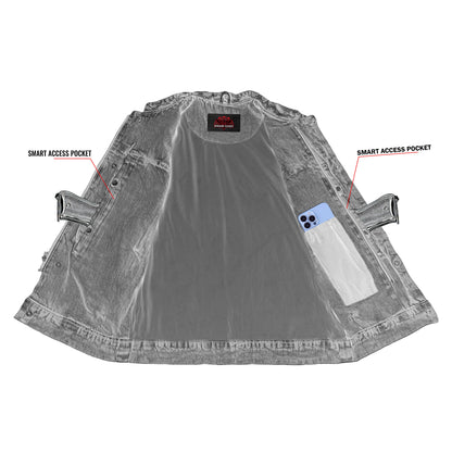 Men's Blue Denim Motorcycle Vest with Lace & Pockets - view 4