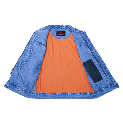 Men's Blue Denim Motorcycle Vest with Lace & Pockets - view 5