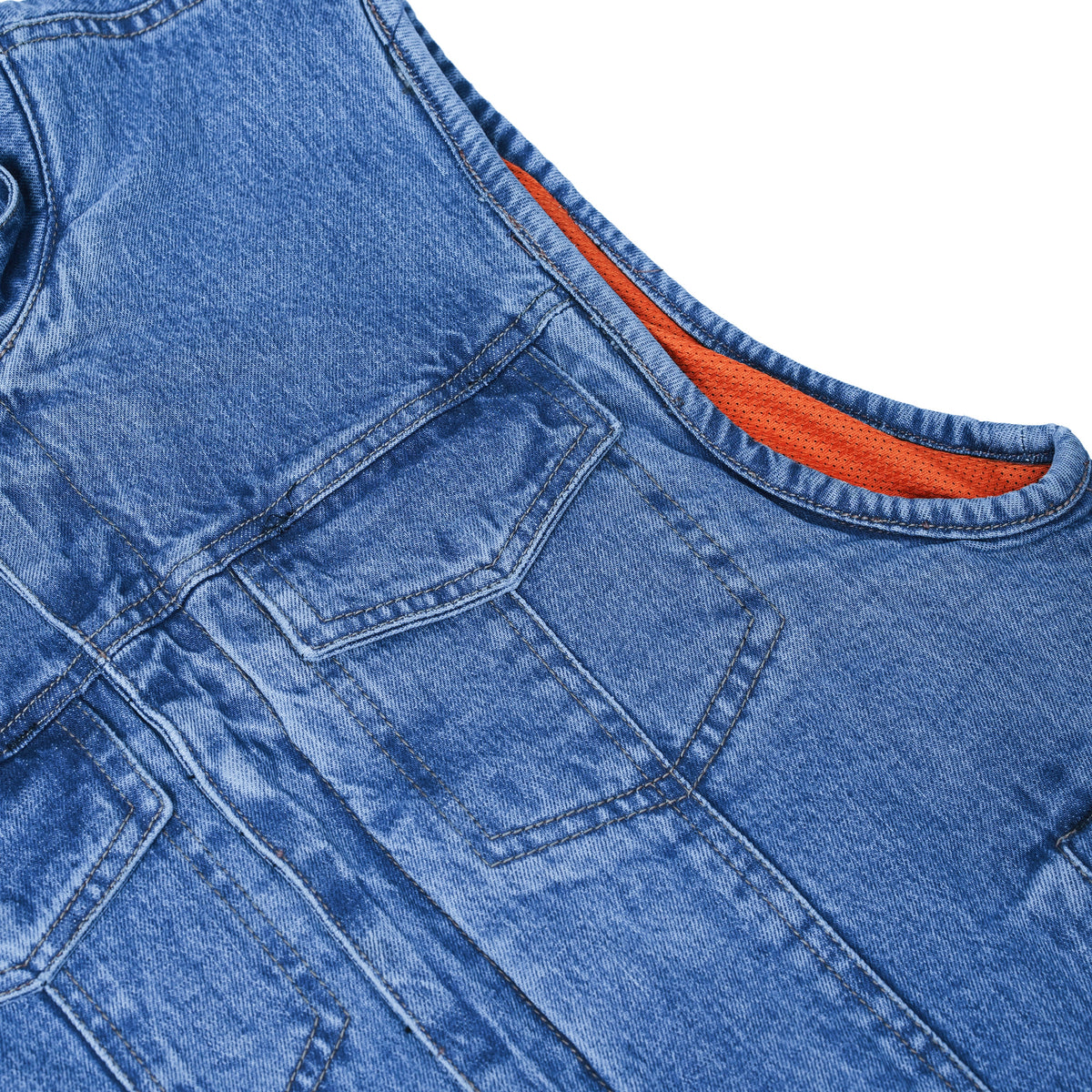 Men's Blue Denim Motorcycle Vest with Lace & Pockets - view 8