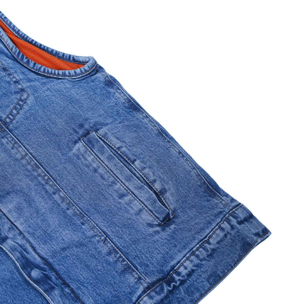 Men's Blue Denim Motorcycle Vest with Lace & Pockets - view 9