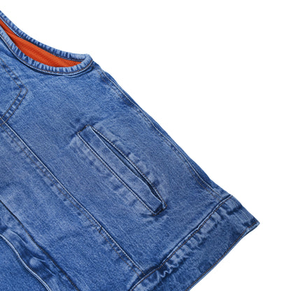 Men's Blue Denim Motorcycle Vest with Lace & Pockets - view 9