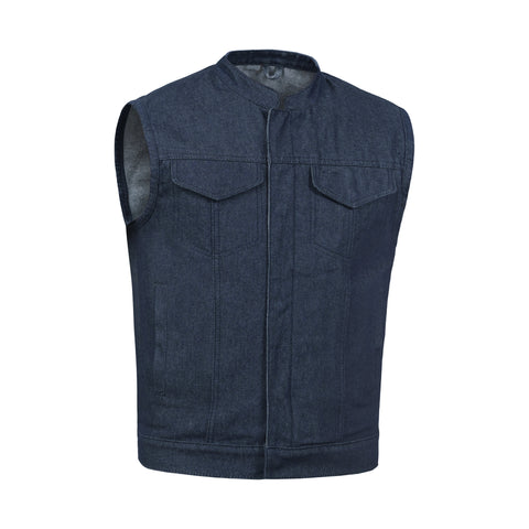 Men's Blue Rough Rub-Off Raw Finish Denim Vest