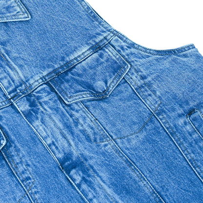 Blue Men's  denim motorcycle vest with Snap/Zipper Front