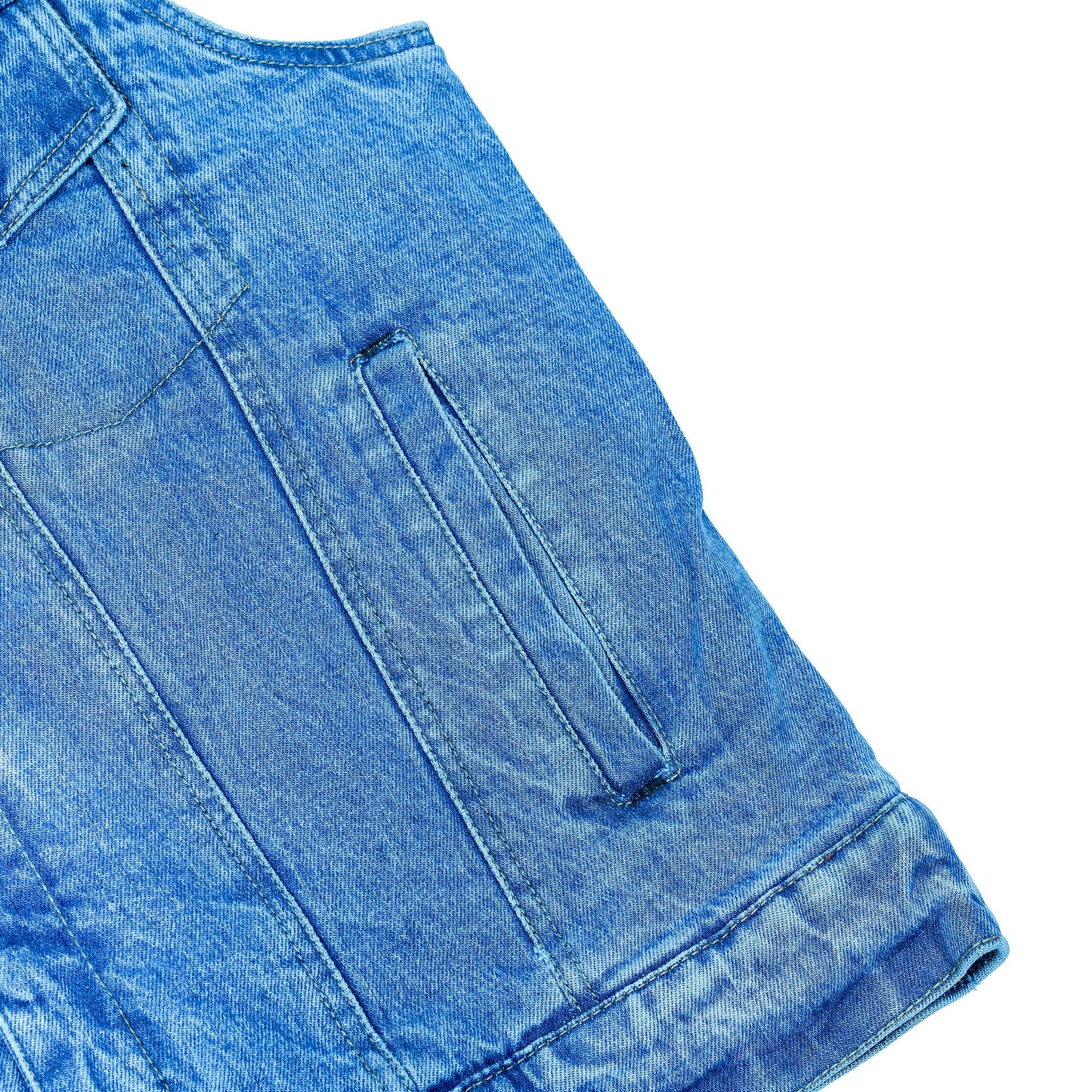 Blue Men's  denim motorcycle vest with Snap/Zipper Front