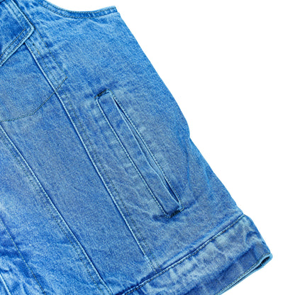 Blue Men's  denim motorcycle vest with Snap/Zipper Front