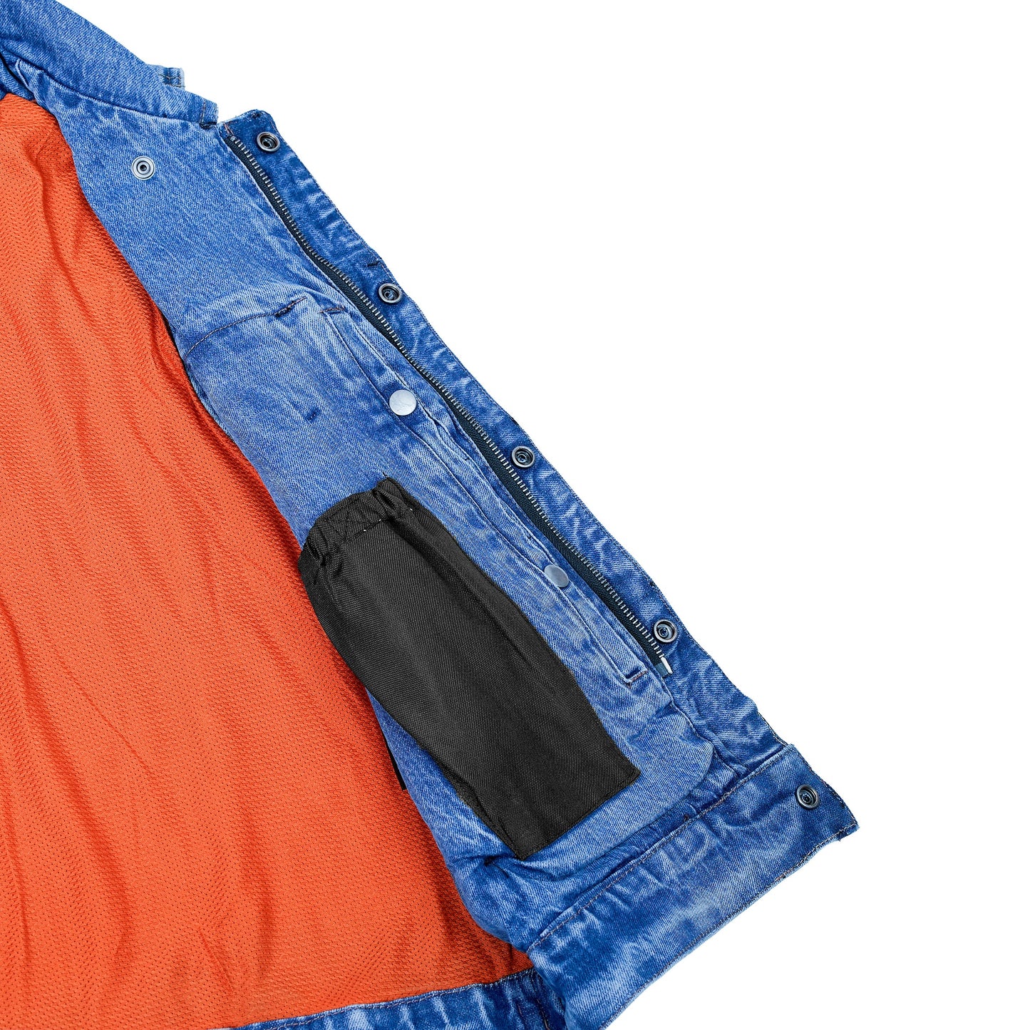Blue Men's  denim motorcycle vest with Snap/Zipper Front