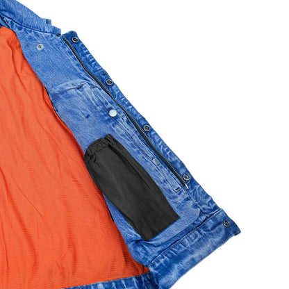 Blue Men's  denim motorcycle vest with Snap/Zipper Front