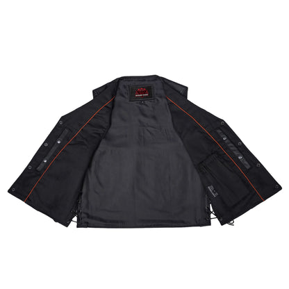 Clubster Men's Black Milled Cowhide Side Lace Motorcycle Leather Vest
