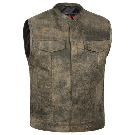 Men's Antique Brown Leather Motorcycle Vest