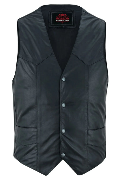 Men's Traditional Light Weight Black Leather Motorcycle Vest