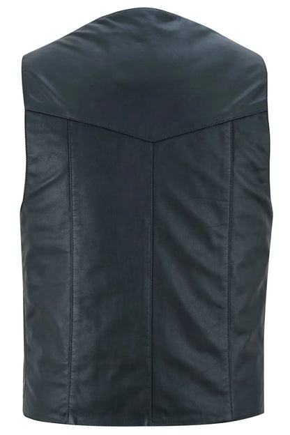 Men's Traditional Light Weight Black Leather Motorcycle Vest