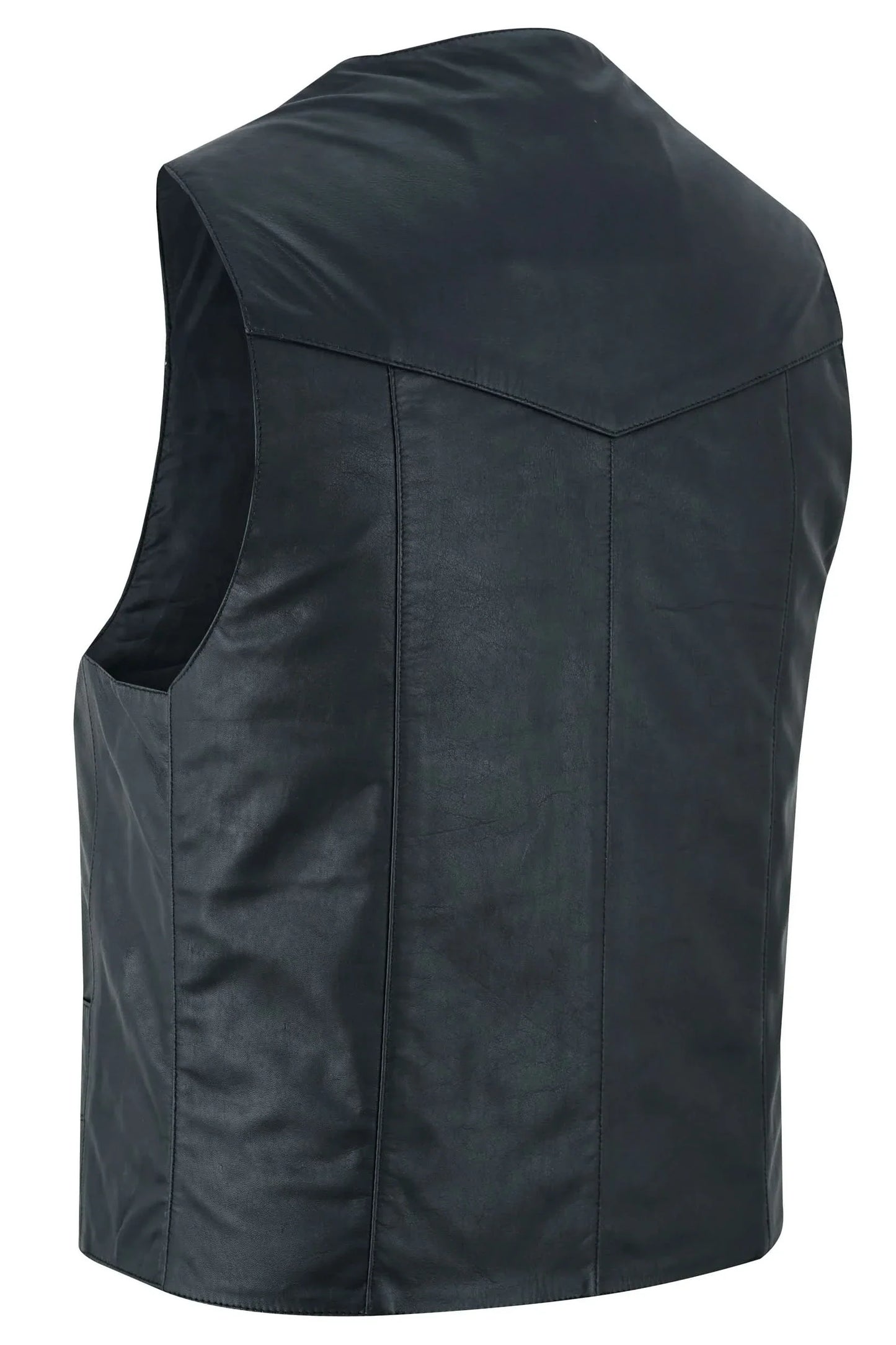 Men's Traditional Light Weight Black Leather Motorcycle Vest