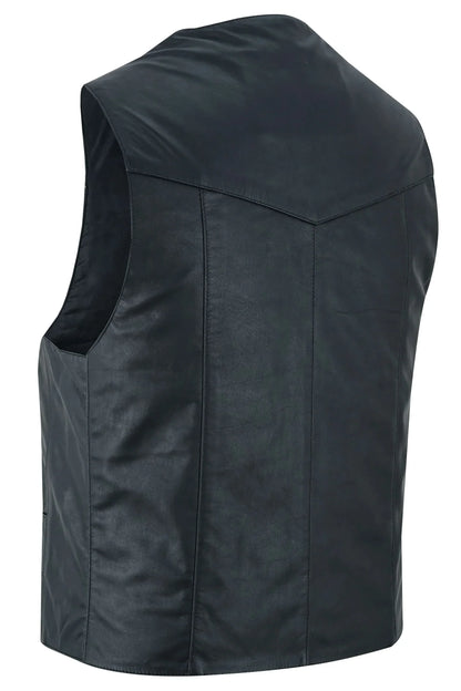 Men's Traditional Light Weight Black Leather Motorcycle Vest