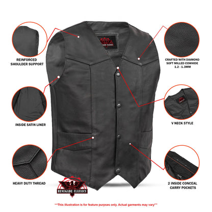 Men's Traditional Leather Motorcycle Vest - Black