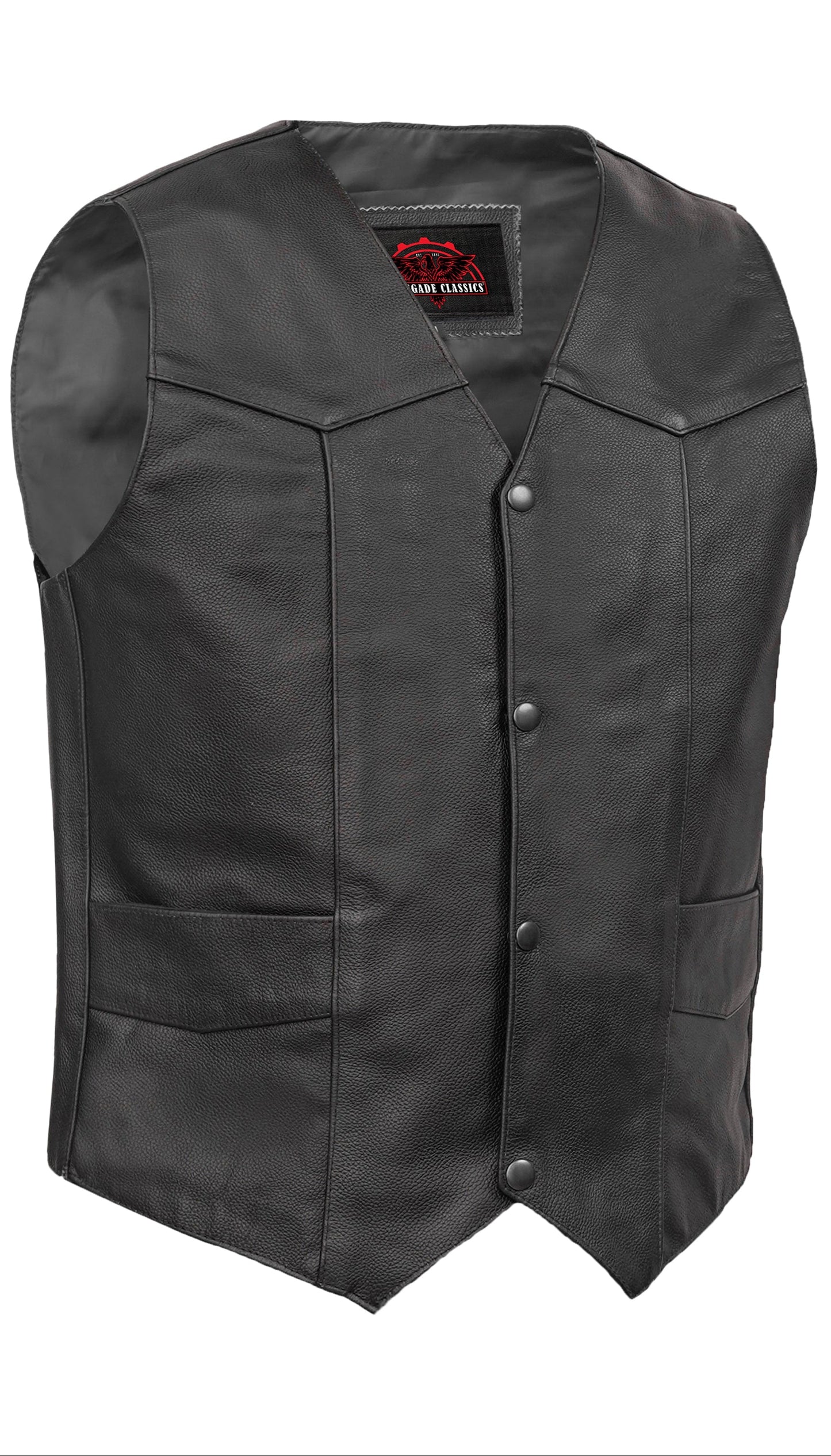 Men's Traditional Leather Motorcycle Vest - Black