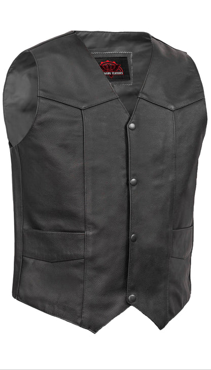 Men's Traditional Leather Motorcycle Vest - Black