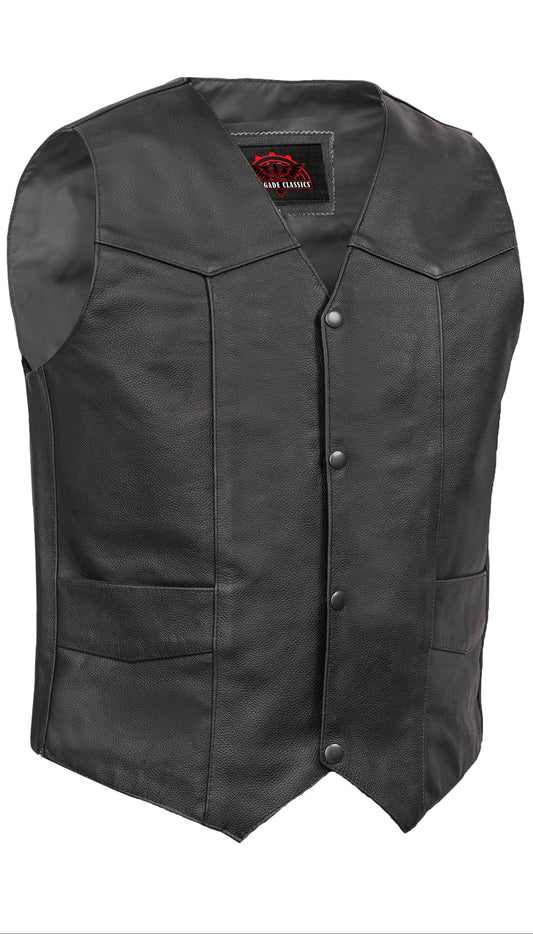 Men's Traditional Leather Motorcycle Vest - Black