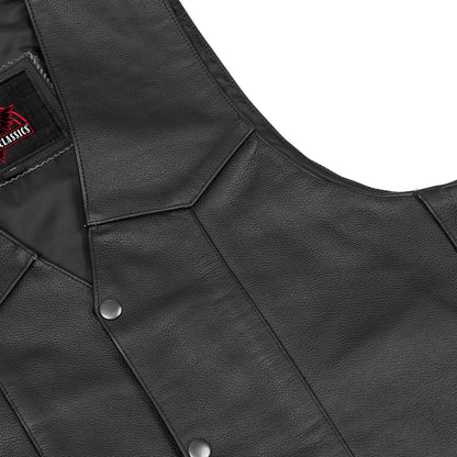 Men's Traditional Leather Motorcycle Vest - Black