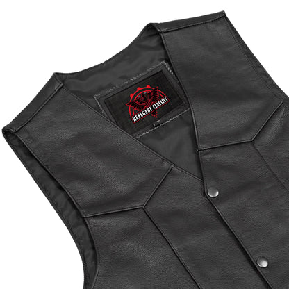Men's Traditional Leather Motorcycle Vest - Black