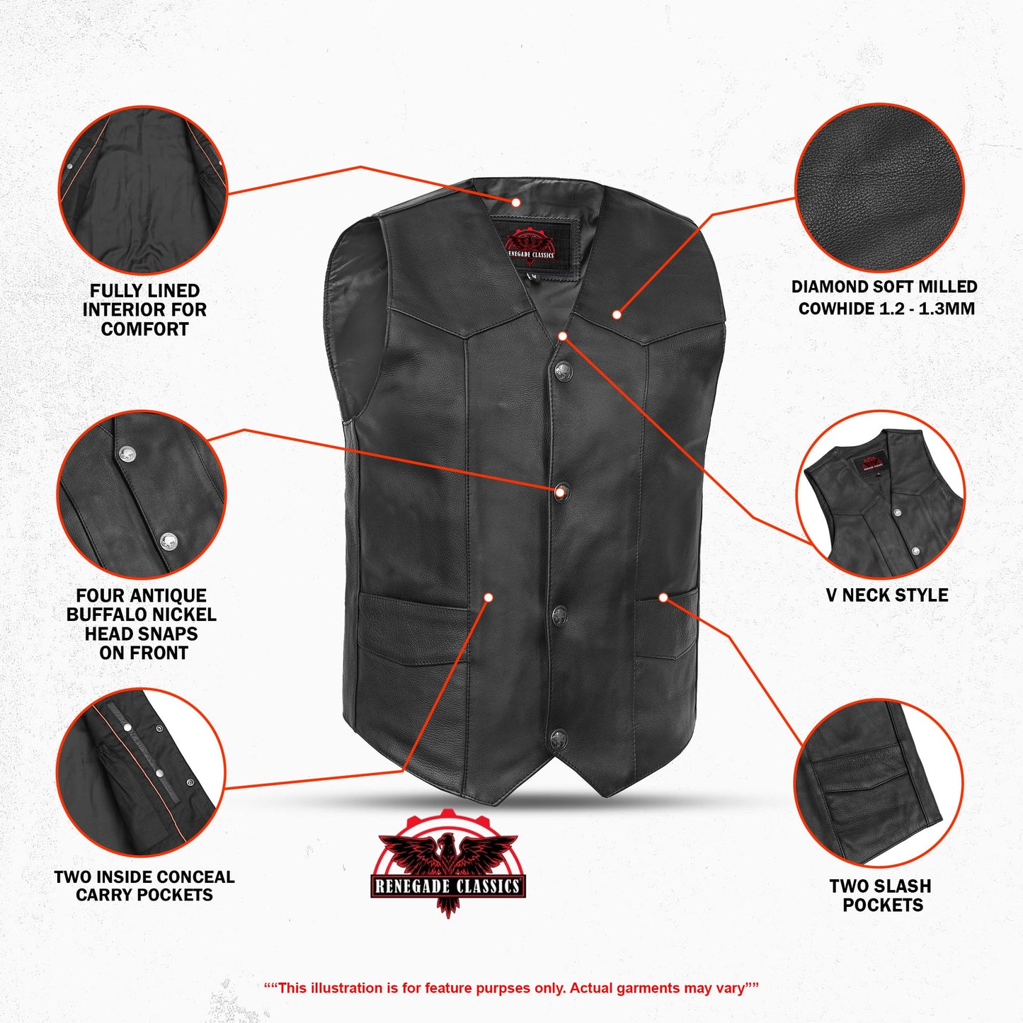 Men's Single Back Panel motorcycle vest