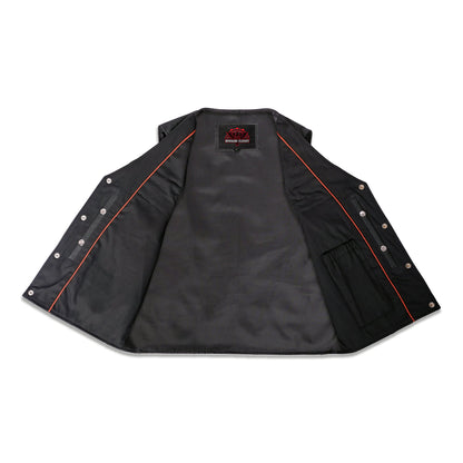 Buffalo Nickel Black Leather Vest for Men - Customizable Back & Satin Liner