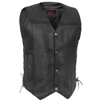 Hawk Men's Classic Black Leather Motorcycle Vest