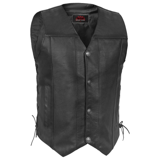Hawk Men's Classic Black Leather Motorcycle Vest