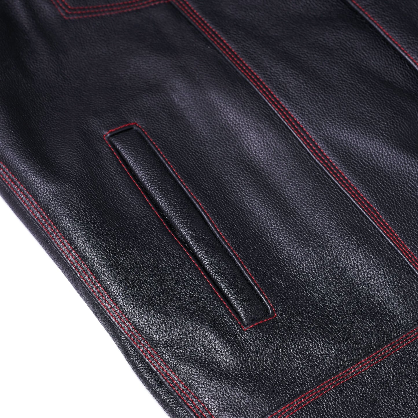 Mens's Leather Motorcycle Vest with Scoop Collar & USA Flag