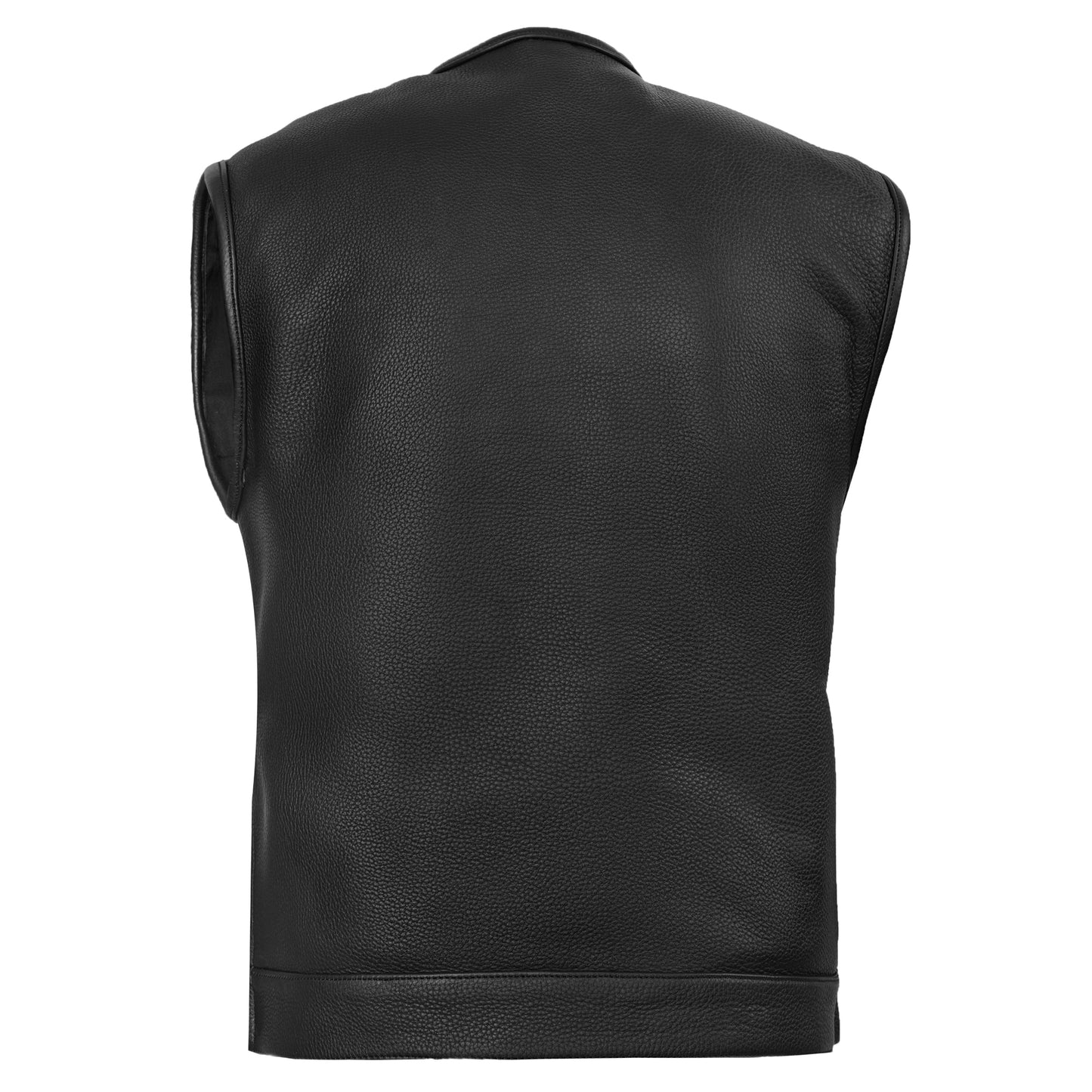 Men's Black Leather Motorcycle Vest with Upgraded Style