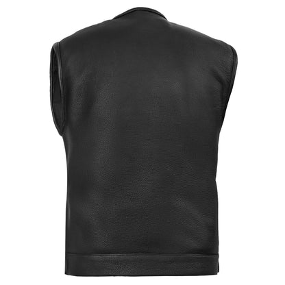 Men's Black Leather Motorcycle Vest with Upgraded Style