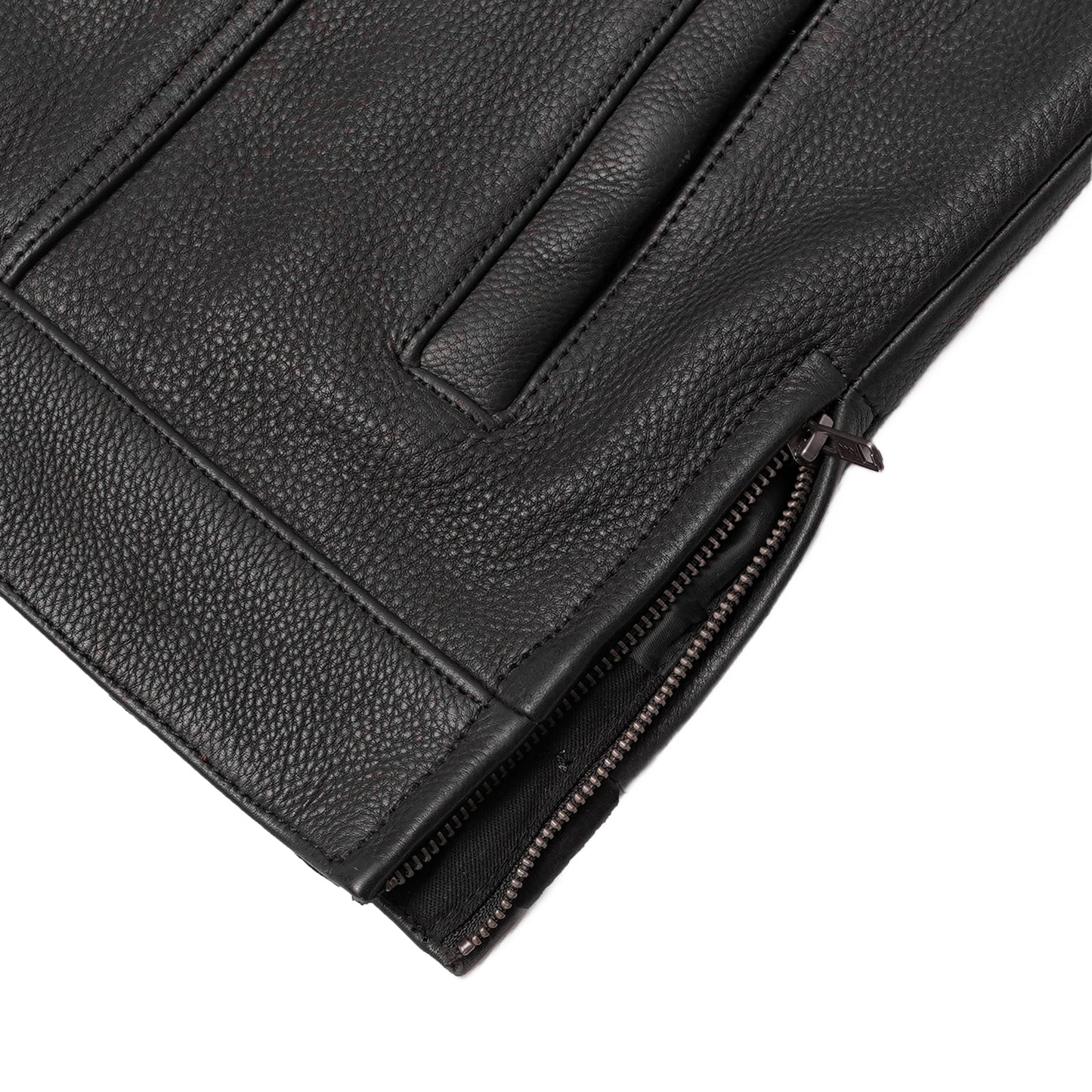 Men's Black Leather Motorcycle Vest with Upgraded Style