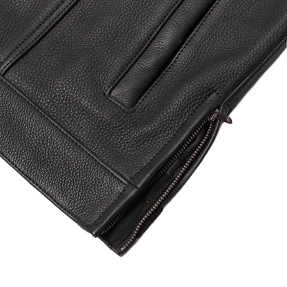 Men's Black Leather Motorcycle Vest with Upgraded Style