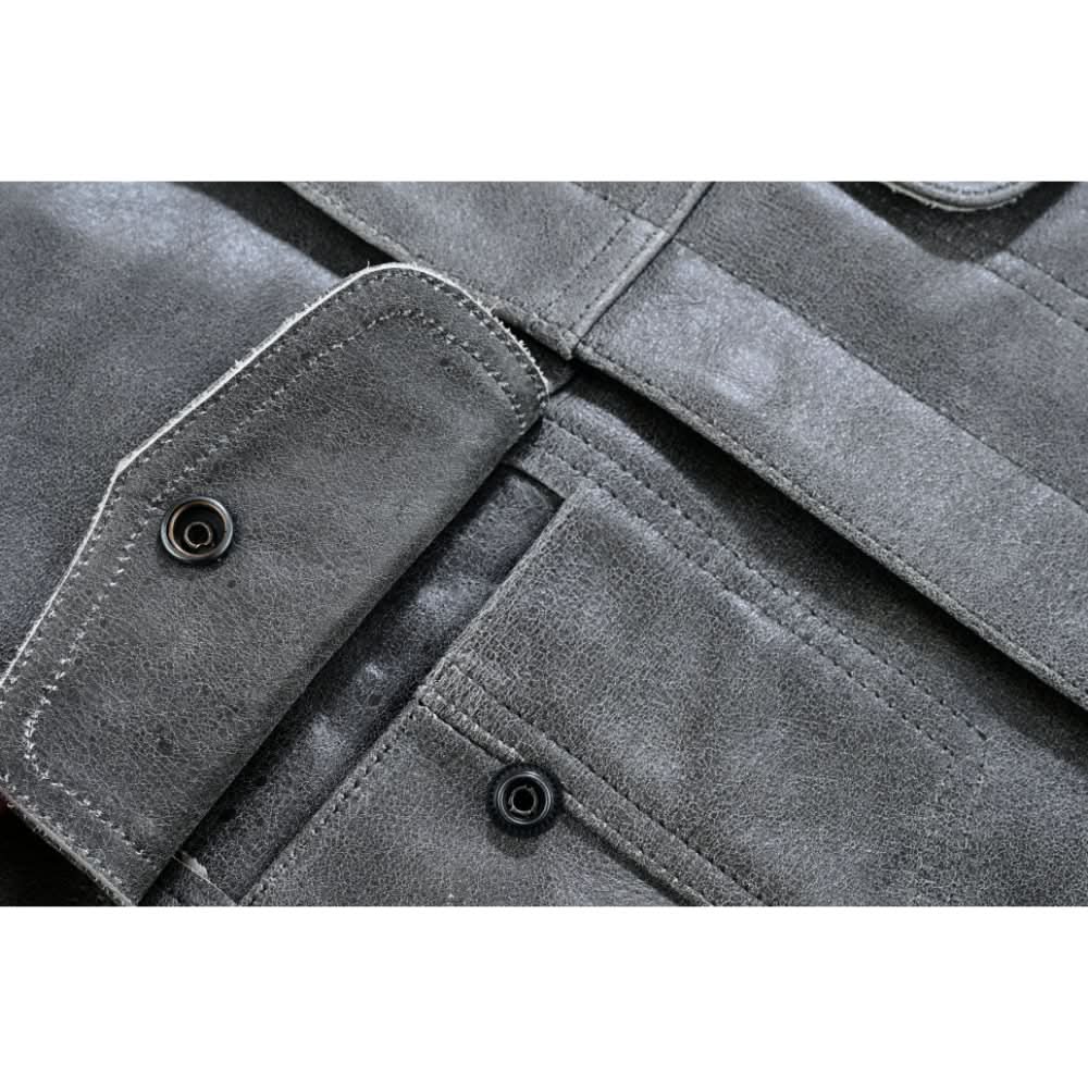Men's Distressed Gray Cowhide Leather  Motorcycle Vest