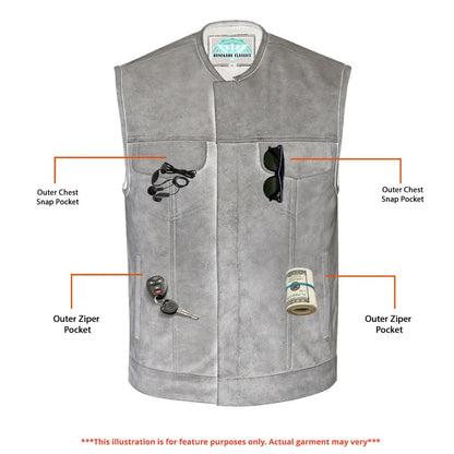 Men's Distressed Gray Cowhide Leather  Motorcycle Vest