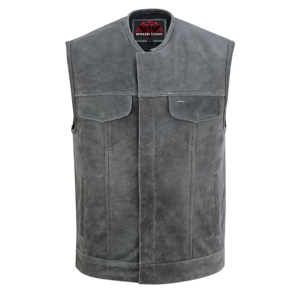 Men's Distressed Gray Cowhide Leather  Motorcycle Vest