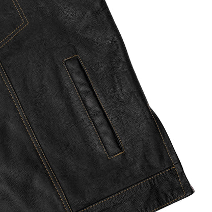 Men's Gold Rush Black Leather Vest - Yellow Stitching