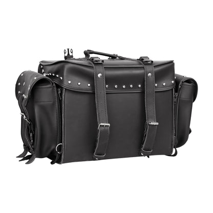 Leather Black PVC Large 4 Piece Motorcycle Touring Tail Bag wi